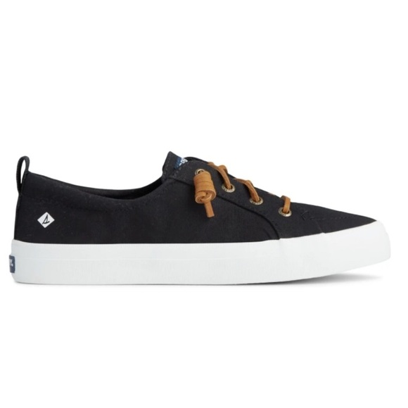 Sperry Crest Vibe Sneakers Black Canvas Shoes Tan Leather Laces Casual Slip-on - Picture 9 of 12
